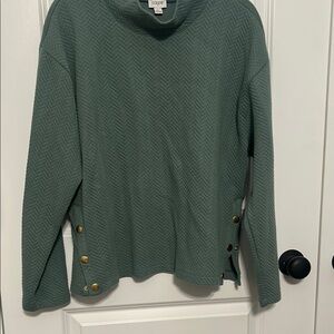 J. Crew Teal Cowl Neck Sweater with Gold Button Details